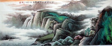Горы и водопад - китайской живописи