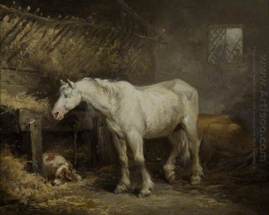 Cavalo e cão em um Stable