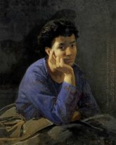 Retrato de uma mulher desconhecida em uma blusa azul