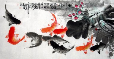 Fish & Lotus - pintura china