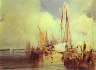 French River Scene with Fishing Boats