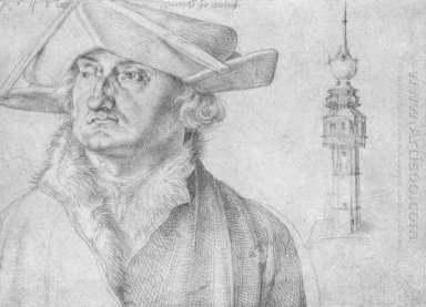 porträtt av lazarus Ravensburger och torn av en domstol i