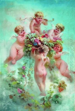 Cupids avec des fleurs