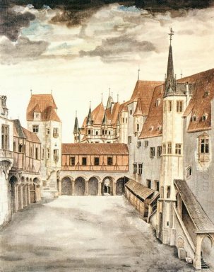 Innenhof der ehemaligen Burg in innsbruck mit Wolken 1494