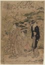 Drie vrouwenfiguren die Wandeling Cherry Blossoms 1803