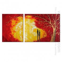Pintados à mão pintura a óleo abstrata - conjunto de 2