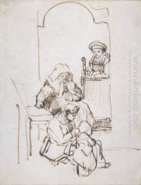 Three Women And A Child At The Door