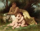 Young Woman Contemplating Two Embracing Children 1861