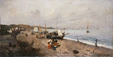 Les bateaux et les enfants sur la plage