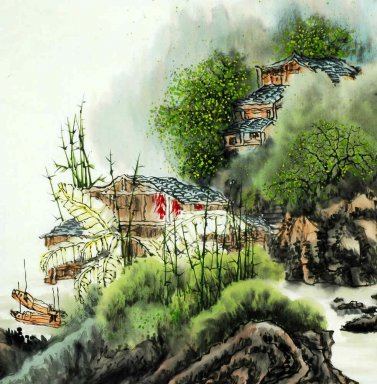 Sebuah Courtyard - Lukisan Cina