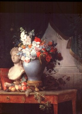 Vaso di fiori con un busto di Flora