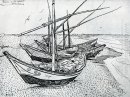 Fiskebåtar på stranden vid Les Saintes Maries De La Mer 1888