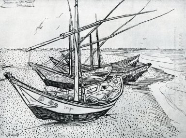 Vissersboten op het strand van Les Saintes Maries De La Mer 1888