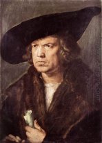 Retrato de um homem com baret e rolagem 1521