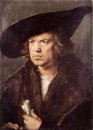 porträtt av en man med Baret och rulla 1521
