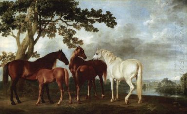 Mares Dan Anak Kuda Dalam River Landscape 1768