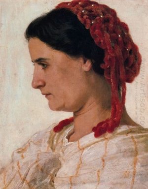 porträtt av Angela B cklin i rött fishnet