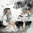 Old man, boy - pittura cinese