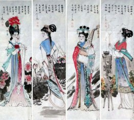 Schöne Damen, Set von 4 - Chinesische Malerei Schöne Damen, Set von 4 - Chinesische Malerei