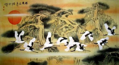 Guindaste-Pine - Pintura Chinesa