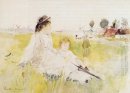 Fille et l'enfant sur l'herbe