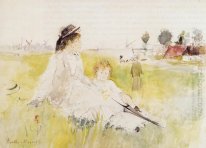 Flickan och barn på gräs