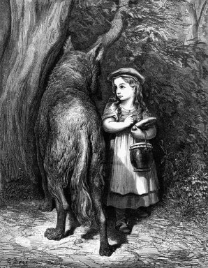 Red Riding Hood Ontmoet Oude Vader Wolf