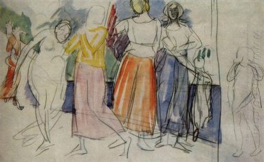Croquis de la peinture filles sur la Volga 1914