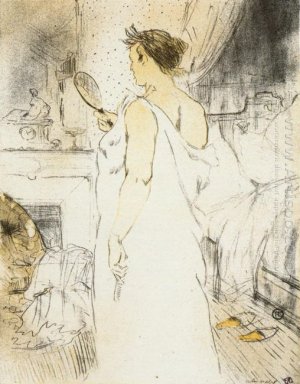 Sie Frau sucht in einem Handspiegel 1896