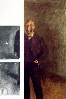 Fragment van een lachend zelfportret op volledige lengte