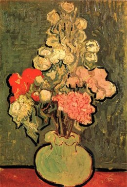 Stillleben-Vase mit Rosen-Malven 1890