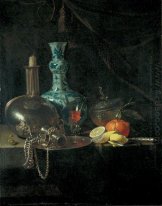 Nature morte avec un ballon de pèlerin, chandelier