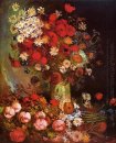 Vaas met klaprozen Korenbloemen pioenen en chrysanten 1886