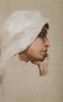 La tête d'une jeune femme dans un voile blanc