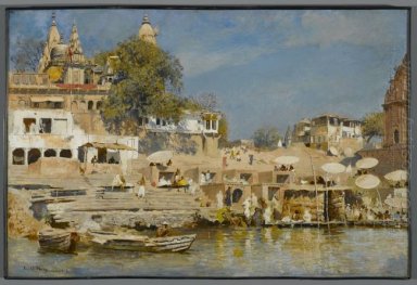Tempel und Bade Ghat in Benares