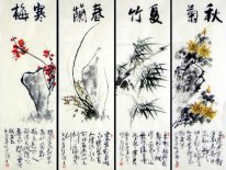 Pruim,Orchid,Bamboe, Chrysanthemum-Four InOne-- Chinees schilder
