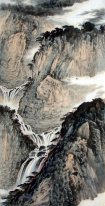 Berg en waterval - Chinees schilderij