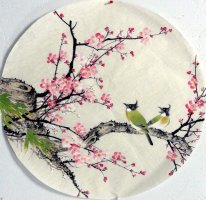 Plommon - Fåglar - kinesisk målning