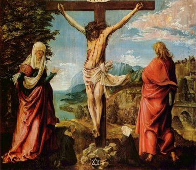 Crocifissione scena di Cristo sulla croce con Maria e Giovanni 1