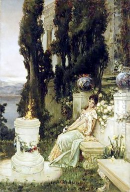 Une dame sur un banc de marbre dans la Rome antique