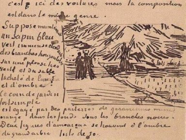 Jardín público con una pareja y un abeto azul 1888