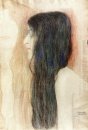Mädchen mit langen Haaren mit Skizze für Nude Veritas 1899