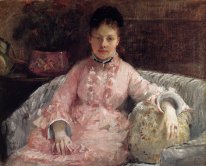 Retrato de uma mulher em um vestido rosa
