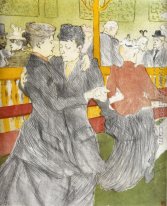 Duas mulheres que dançam no vermelho de Moulin
