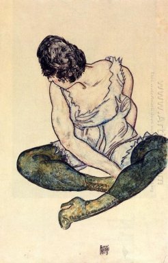sittande kvinna med gröna strumpor 1918