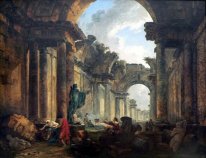 Imaginary Utsikt över Canal Gallery of Louvren i Ruins