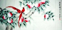 Magpies - Peach - pittura cinese