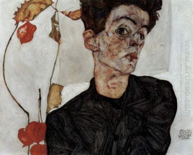 self portrait with chinese lantern fruits 1912