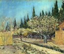 Orchard I Blossom Kantad av cypresser 1888 1