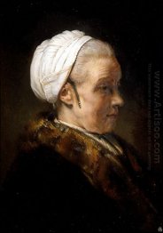 Lighting Study Of An Elderly Woman In A White Cap